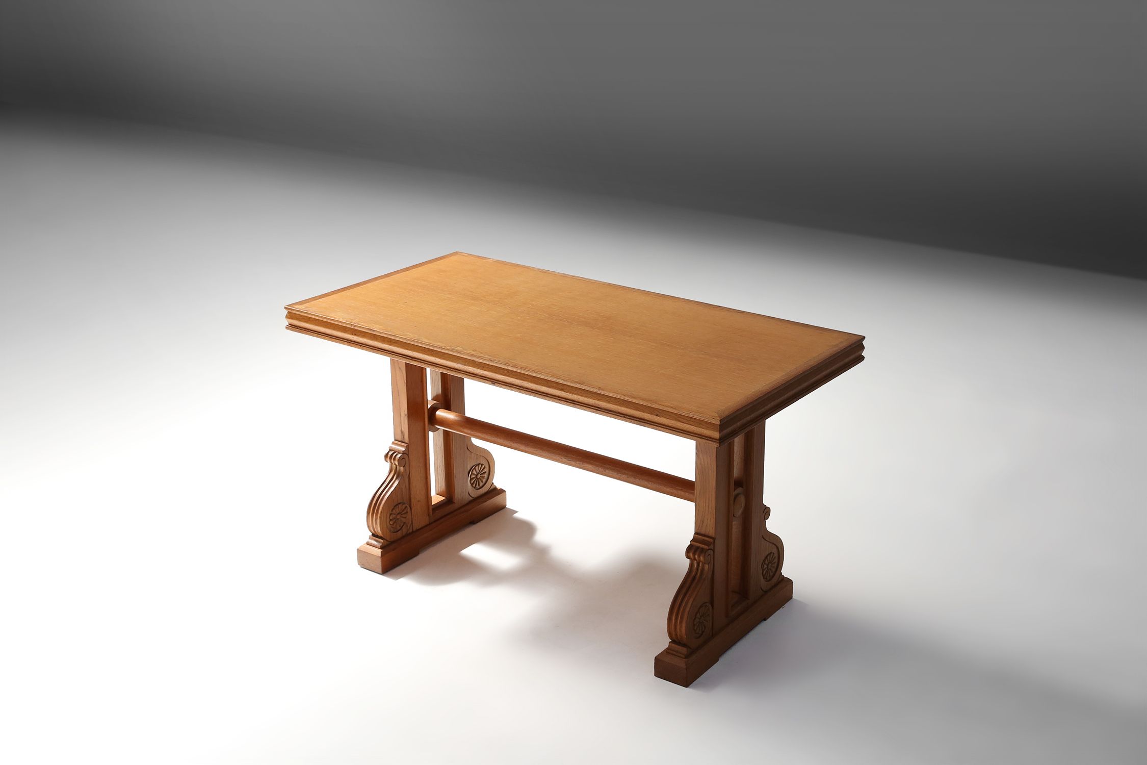 Art Deco Oak Coffee Table with Sculpted Details, Belgium 1940sthumbnail